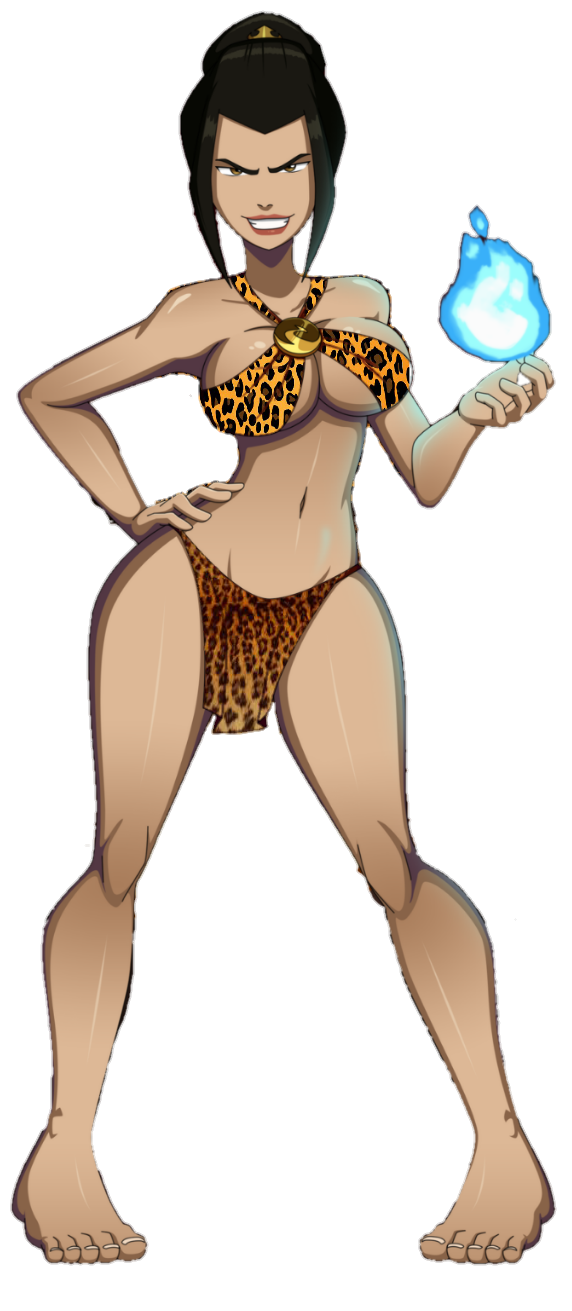 avatar_the_last_airbender azula blue_fire cavewoman clothing edit feet fire fire_nation jungle jungle_girl large_breasts loincloth nickelodeon ravenravenraven tiger_print tiger_print_bikini transparent_background