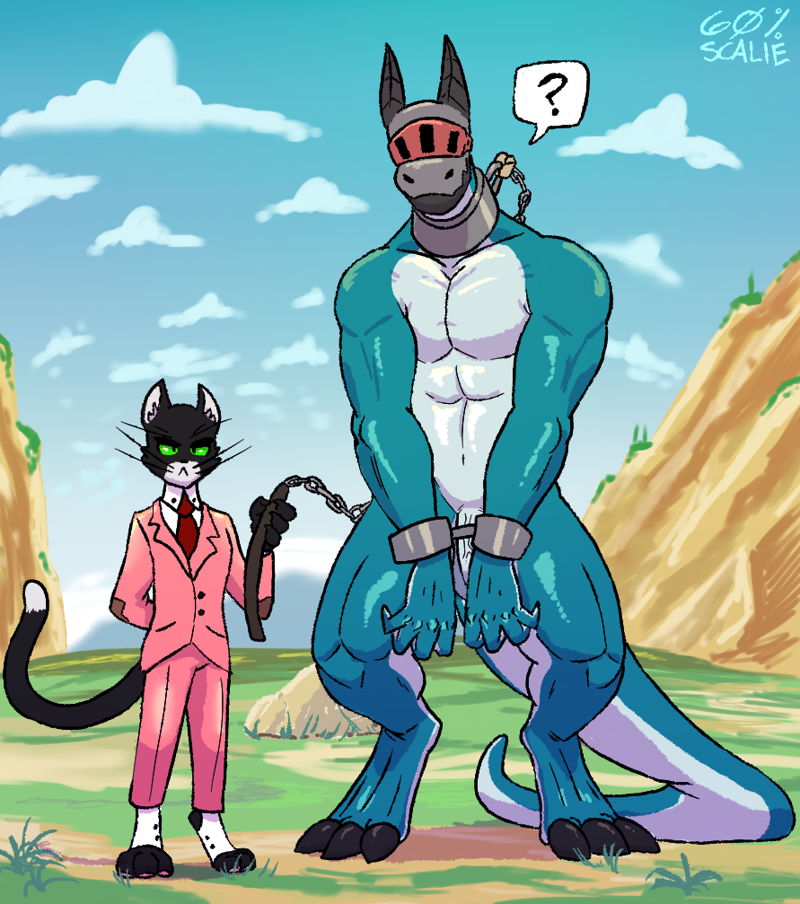 60percentscalie abs anthro balls barefoot biceps black_body black_fur blue_body bound casual_nudity chain_leash chains cliffs confusion cuff_(restraint) deltoids detailed_background digitigrade domestic_cat dragon duo feet felid feline felis fur genitals green_eyes handcuffed handcuffs leash lizard looking_at_viewer male male/male mammal meadow metal_cuffs multicolored_body multicolored_fur muscular muscular_anthro muscular_male navel nude outside pecs penis quads reptile restraints rock scalie sky triceps two_tone_body two_tone_fur two_tone_tail vein veiny_penis white_body white_fur