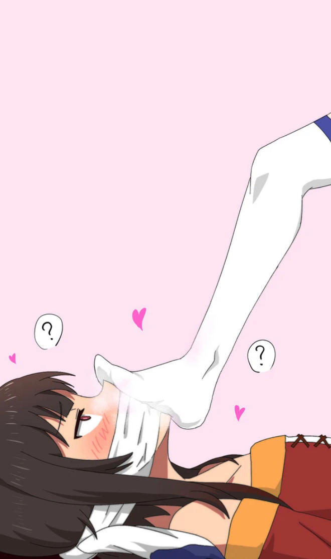 aqua (konosuba), blush, blushing, feet, female, femdom, foot fetish, foot on face, foot play, foot sniffing, foot worship, kono subarashii sekai ni shukufuku wo!, megumin, no shoes, smell, smelling feet, smelly feet, sniffing, sniffing feet, socks, steam, steamy feet, stepped on, stockings, white socks, white stockings