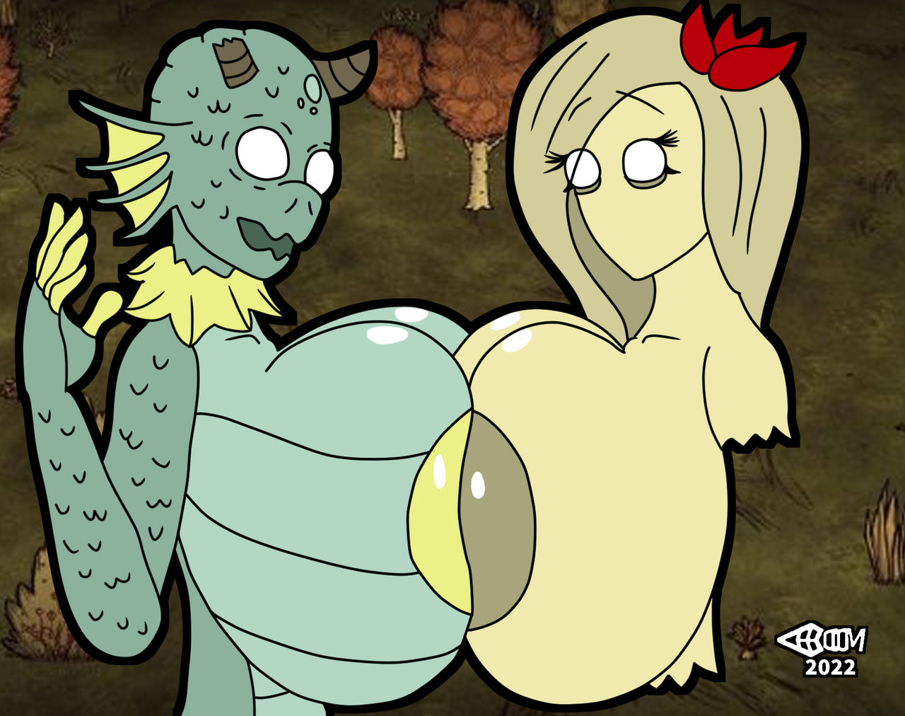 abigail_carter absoluteboom anthro breast_docking breast_to_breast breasts don't_starve don't_starve_together female fish ghost horns huge_breasts klei_entertainment merm scales tagme wurt