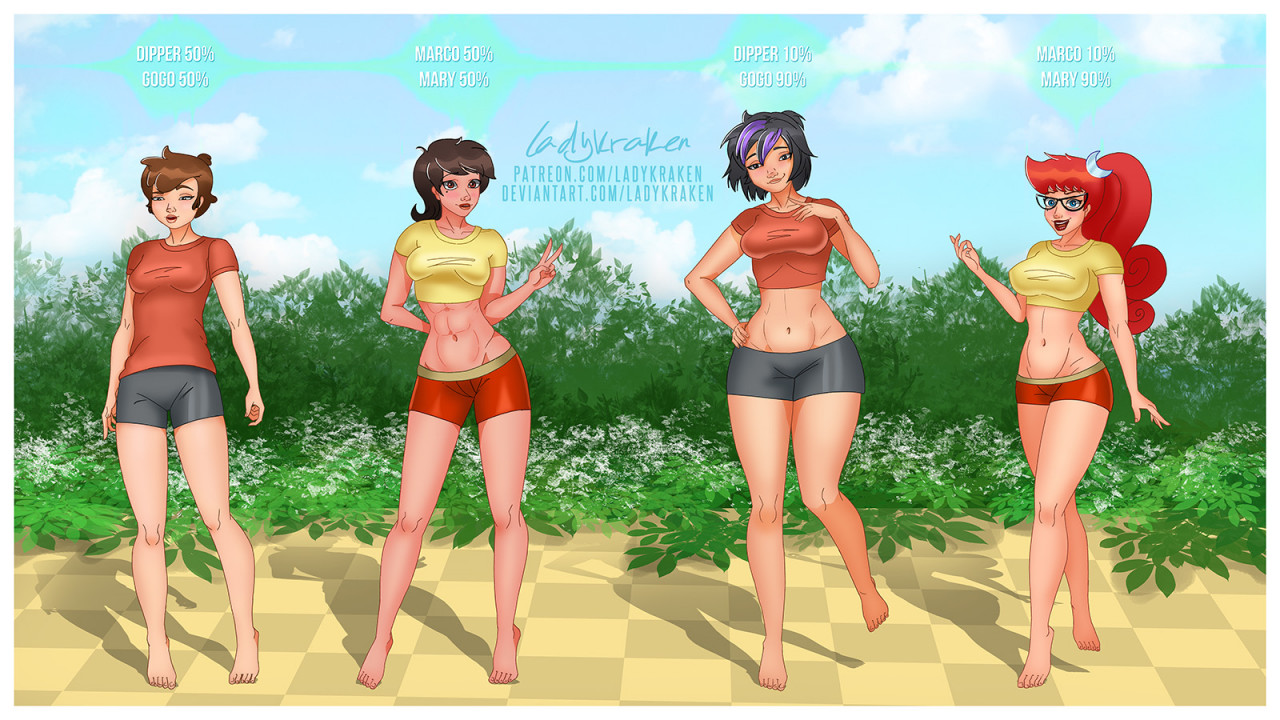 4girls, abs, barefoot, big hero 6, crop top, dipper pines, disney, disney channel, disney xd, female, female dipper, female focus, female only, fusion, genderswap, genderswap (mtf), gogo tomago, gravity falls, human, johnny test (series), ladykraken, mammal, marco diaz, marvel, marvel comics, mary test, mtf crossgender, multiple females, multiple girls, navel, rule 63, shorts, smooth skin, star vs the forces of evil, thighs
