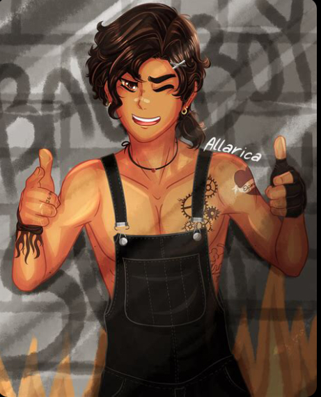 allrica apron leo_valdez male_only pecs percy_jackson_and_the_olympians solo_male tattoo topless wink