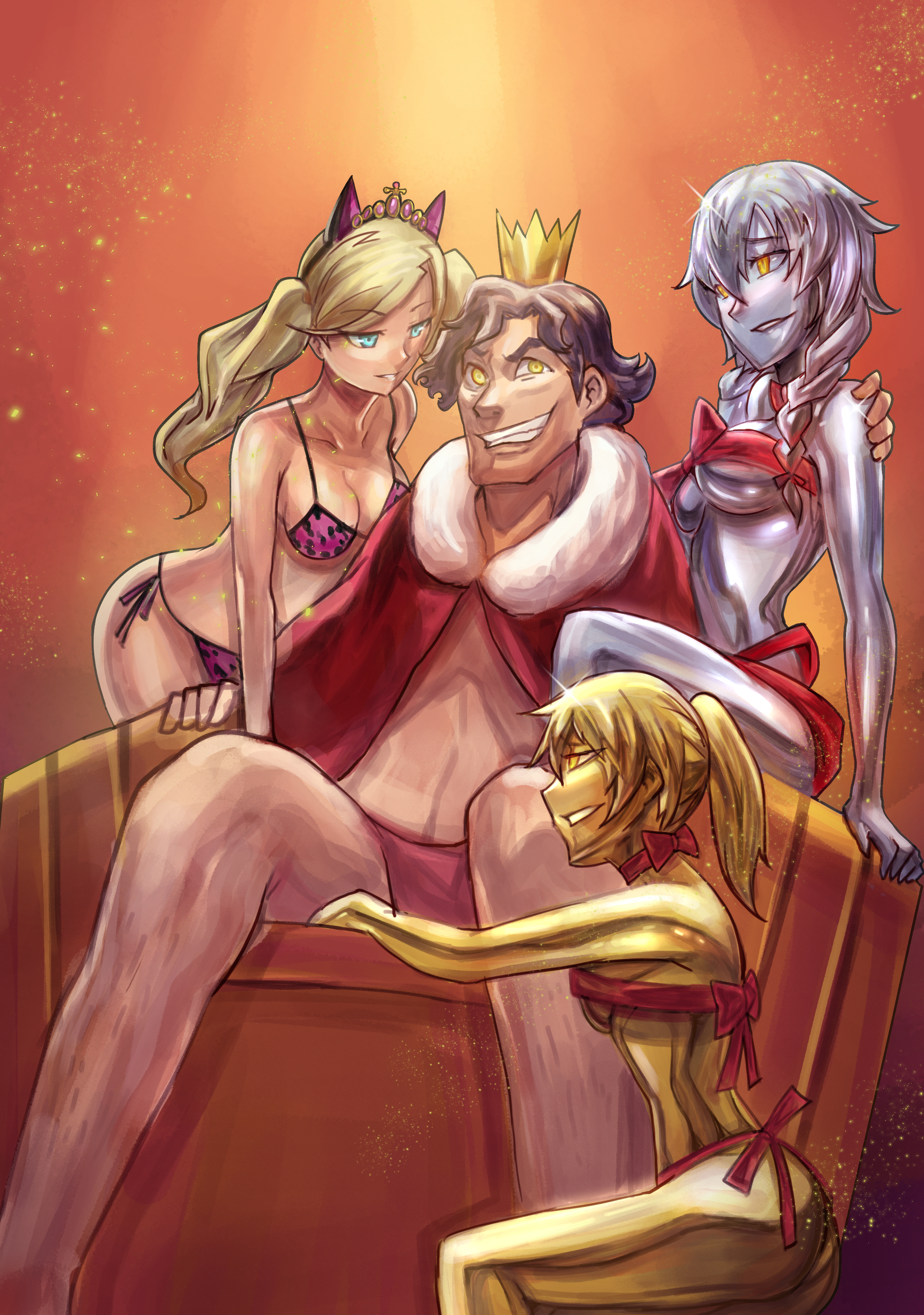 1boy, 2d, 3girls, absurdres, after rape, age difference, ann takamaki, atlus, bad end, big breasts, bikini, black hair, blonde hair, braid, breasts, broken rape victim, captured, captured heroine, corrupted, corruption, crown, fake animal ears, female, femsub, gender transformation, glowing, glowing eyes, harem, ibenz009, jewelry, joker (persona), large breasts, leopard print, leopard print bikini, light skin, light-skinned female, long hair, male, maledom, megami tensei, midriff, mind break, mtf transformation, multiple females, multiple girls, older male, persona, persona (series), persona 5, ponytail, rape, ren amamiya, robot, robot girl, robotization, rule 63, ryuji sakamoto, sex slave, short hair, silver hair, sitting, slim waist, suguru kamoshida, teacher, teacher and student, teenager, transformation, twintails, what if, younger female