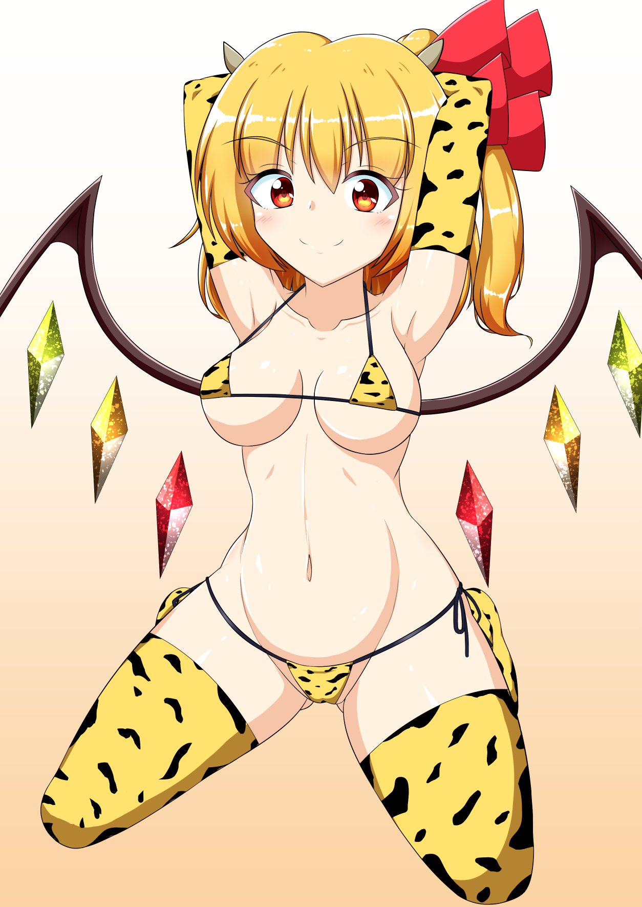 flandre_scarlet kagayama_hajime medium_breasts tagme tiger_print touhou vampire