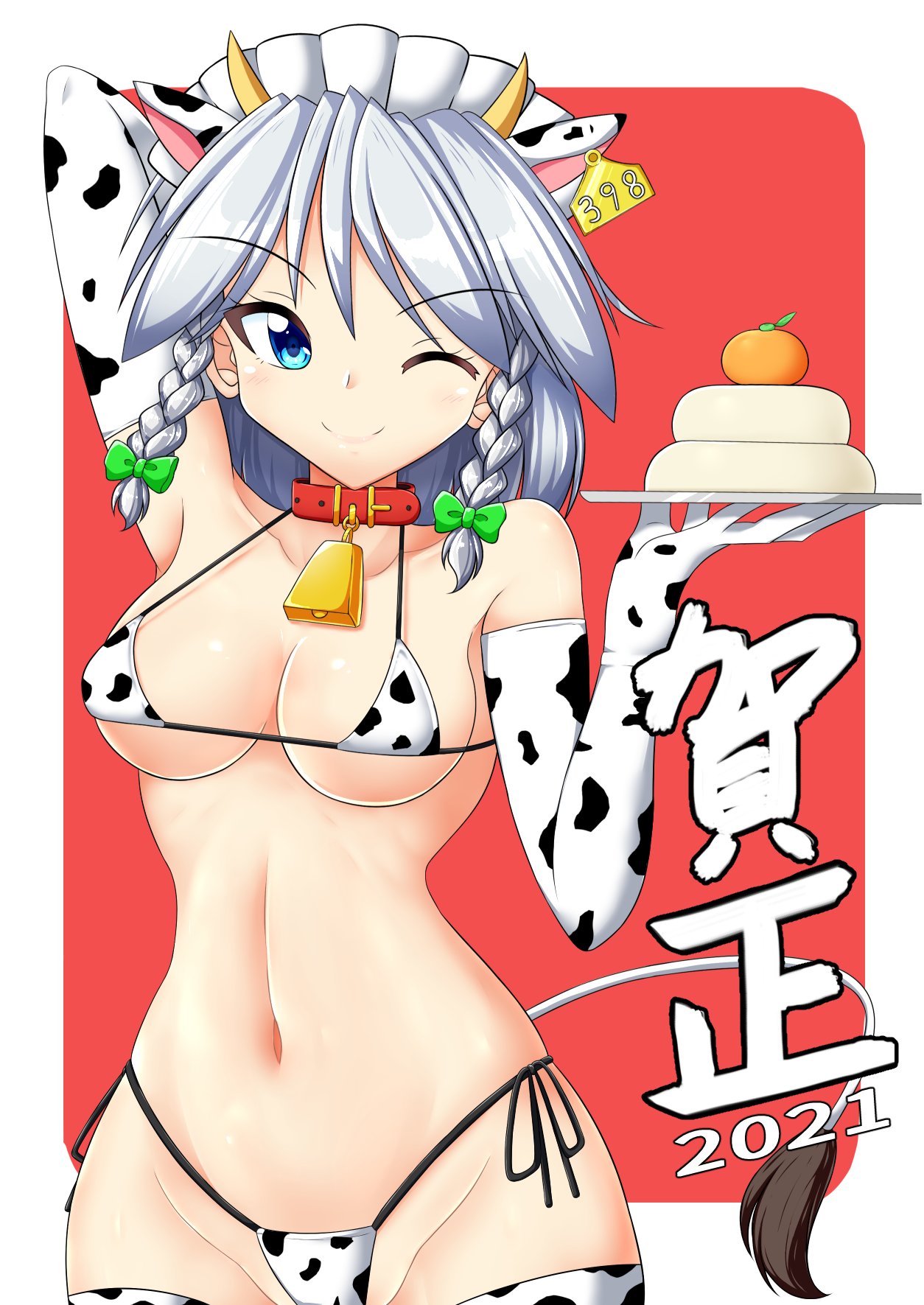 big_breasts bikini cow_print female kagayama_hajime maid sakuya_izayoi silver_hair tagme touhou