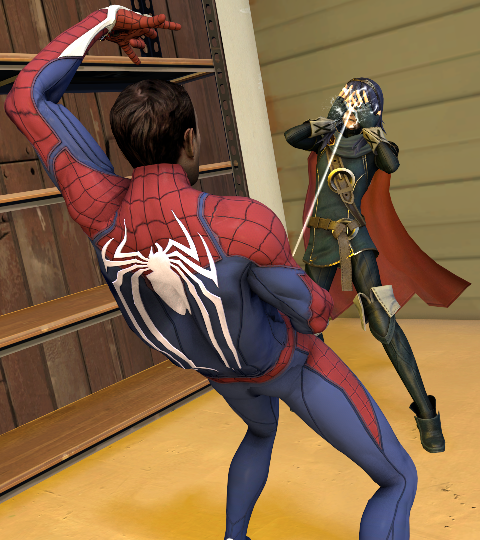 1boy 1girls 3d comedy covering_face crossover cum cum_on_face cumming eastern_and_western_character ejaculation facial fire_emblem fire_emblem_awakening justaglass lucina_(fire_emblem) marvel marvel_comics meme nintendo projectile_cum shitpost spider-man spider-man_(series) straight_hair