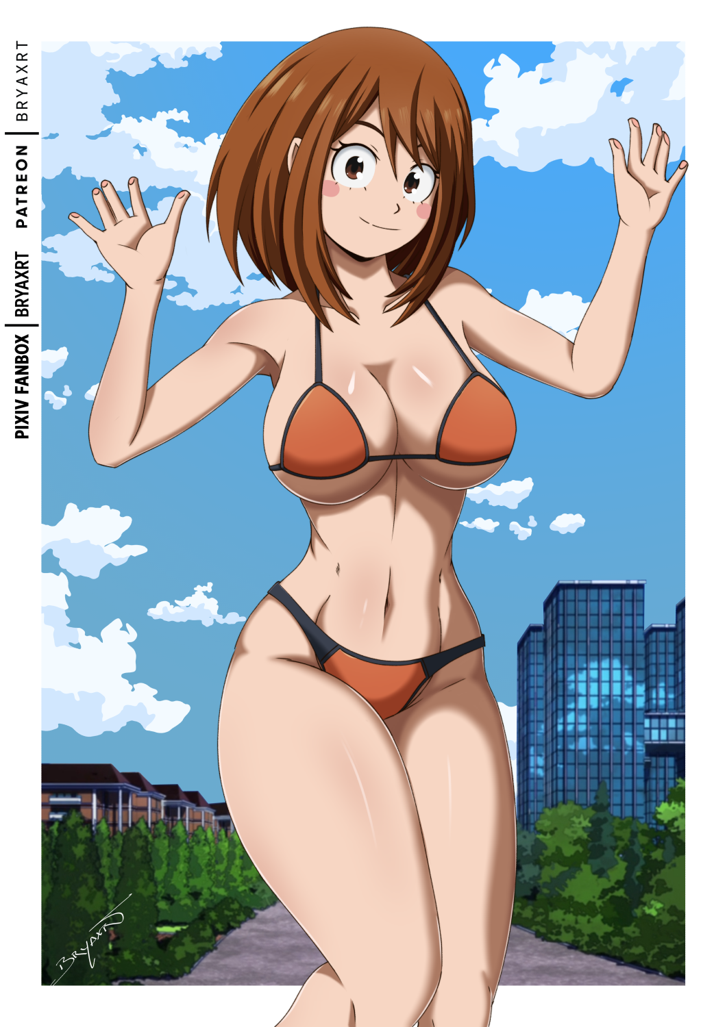 alternate_costume breasts bryaxrt female my_hero_academia ochako_uraraka solo swimsuit tagme