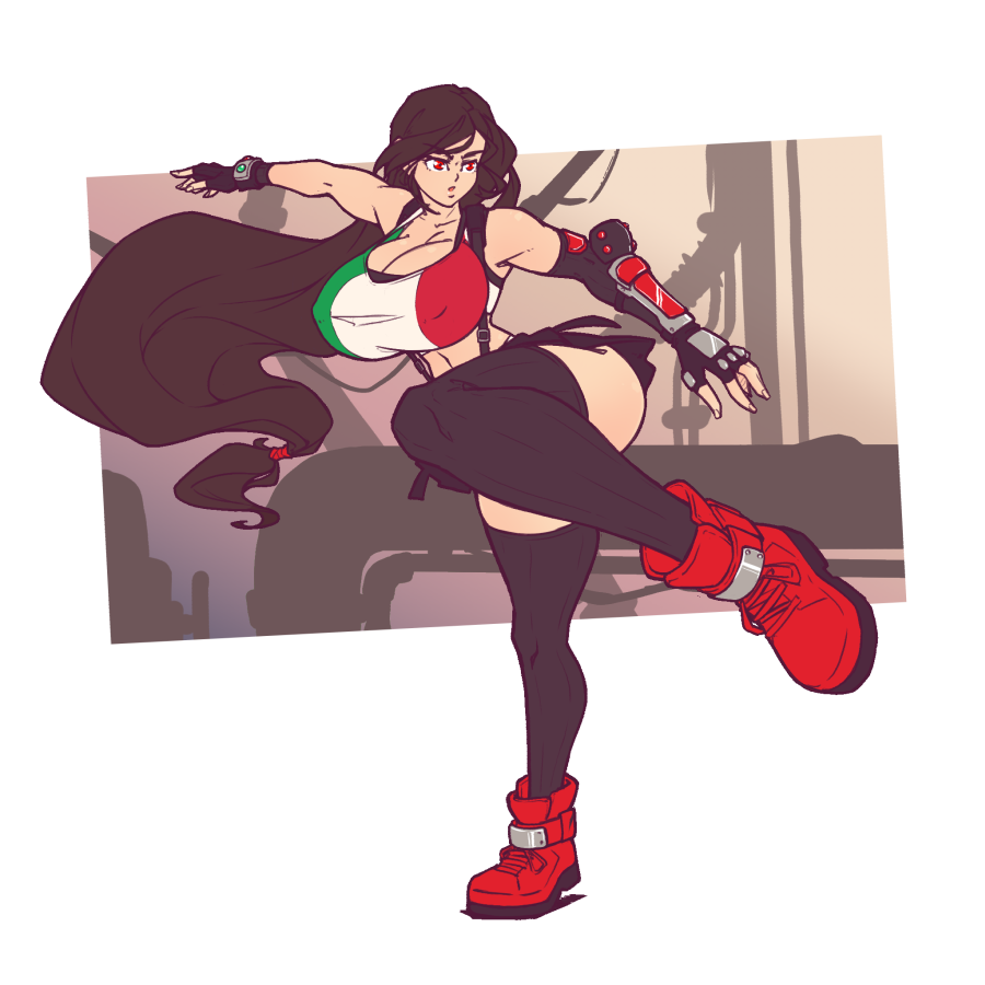 1girls 2021 alternate_color boots breasts brown_hair cleavage color female female_only final_fantasy final_fantasy_vii gloves huge_breasts italian_flag italian_senate_hack kicking long_hair meme n647 nipple_bulge pose solo thick_thighs thighhighs thin_waist tifa_lockhart voluptuous