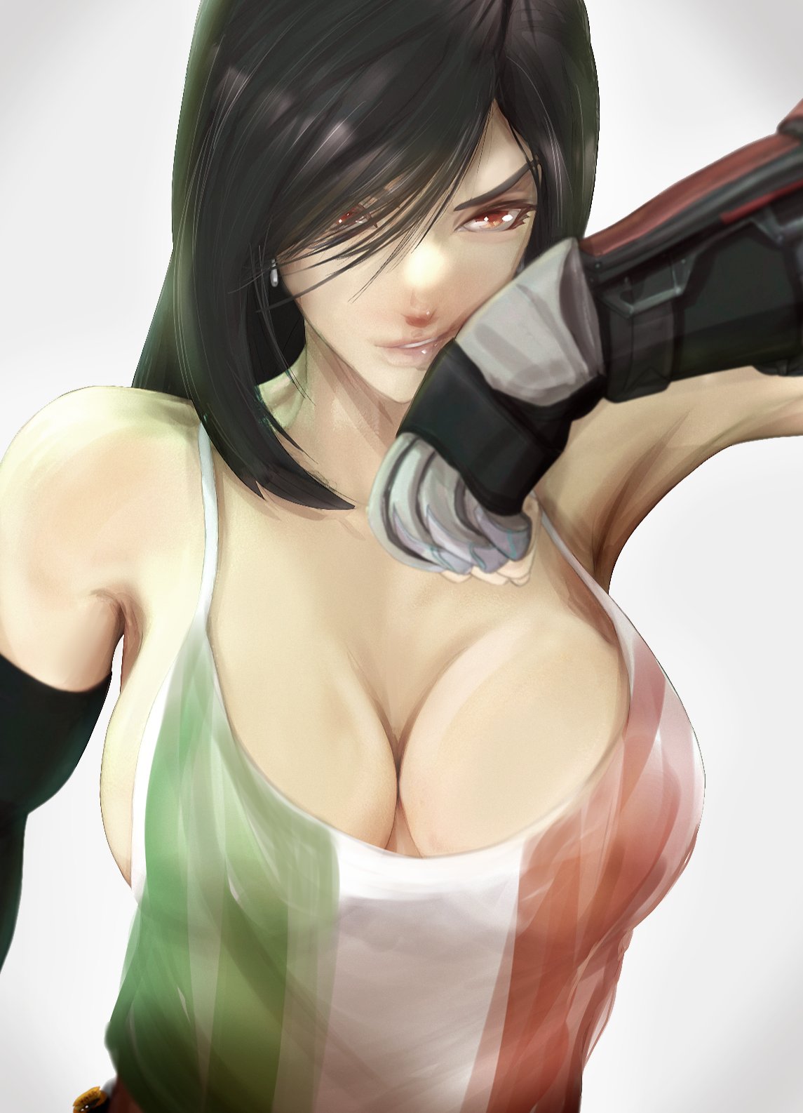 big breasts, breasts, busty, cleavage, female, final fantasy, final fantasy vii, highres, italian flag, italian senate hack, meme, sideboob, tank top, tifa lockhart, yoracrab