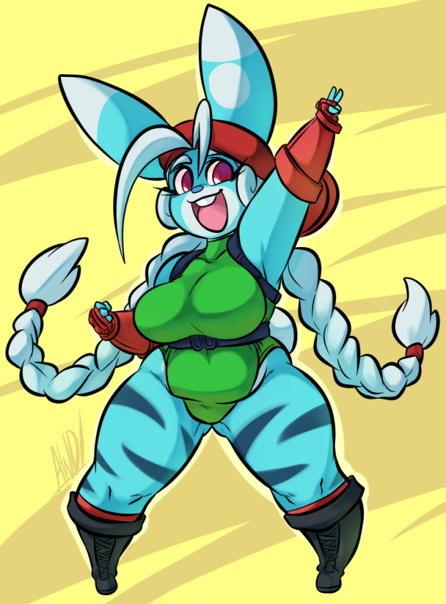 andrew_dickman anthro anthro_only awd bbw big_breasts blue_body boots breasts buckteeth bunny cammy_white_(cosplay) chubby cosplay digital_drawing_(artwork) digital_media_(artwork) female female_only furry furry_only gesture hat long_ears long_hair looking_at_viewer pixels_bunni rabbit smiling solo solo_female standing street_fighter thick_thighs thunder_thighs twintails v_sign white_hair