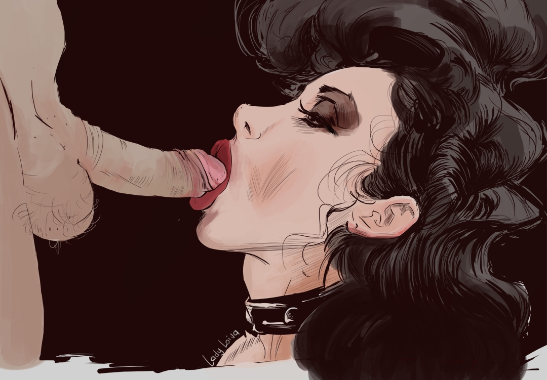 1girls, alcina dimitrescu, biohazard, black hair, capcom, choker, collar, color, fellatio, female, female focus, lady loiva, lipstick, male, oral, oral sex, penis, red lipstick, resident evil, resident evil 8: village, straight