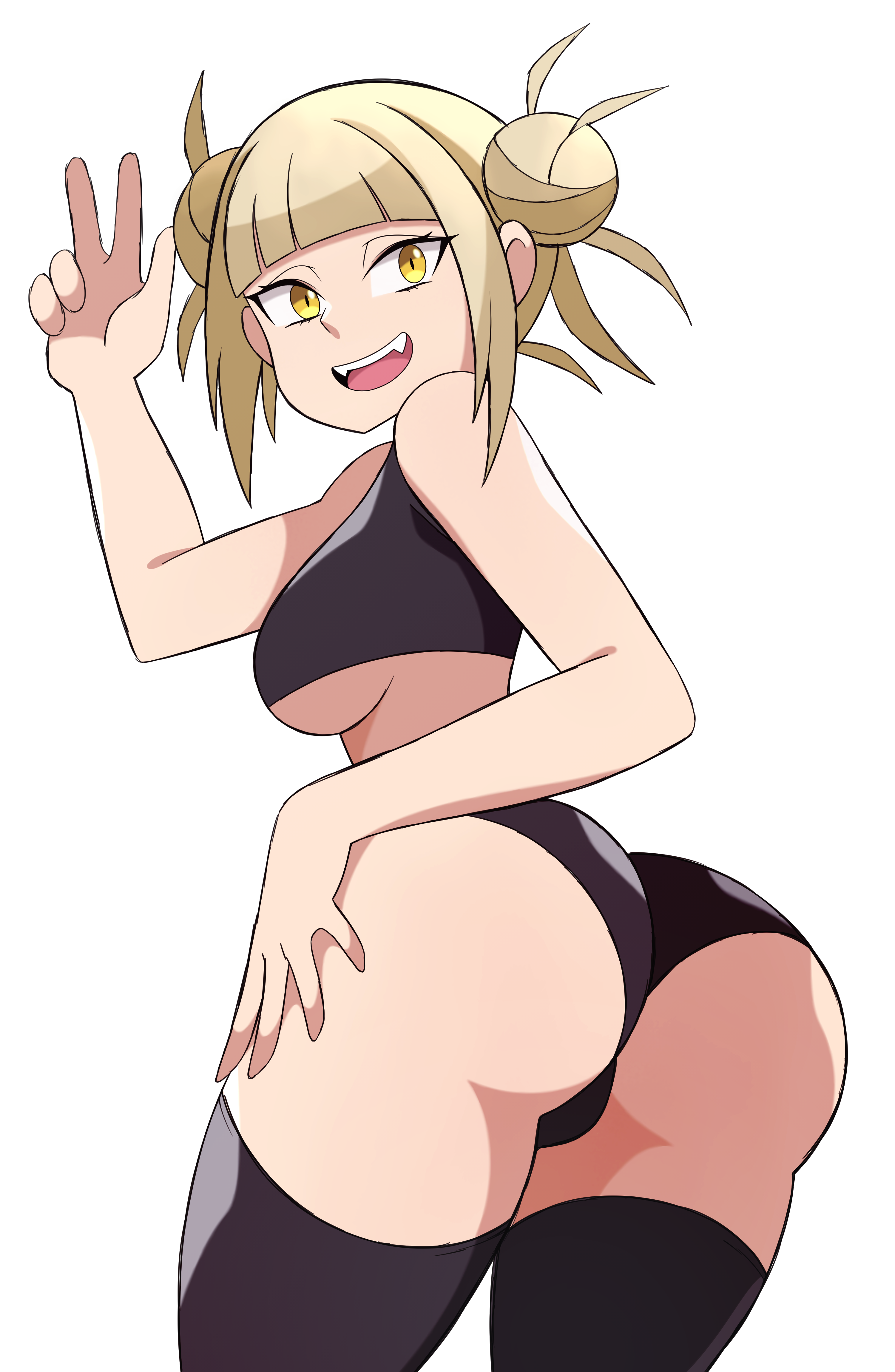 1girls, absurd res, abysswatchers, ass, big ass, big butt, blonde hair, blonde-haired female, breasts, double bun, eye contact, female, high resolution, himiko toga, looking at viewer, my hero academia, solo, standing, thick thighs, thighhighs, thighs, twintails, yellow eyes