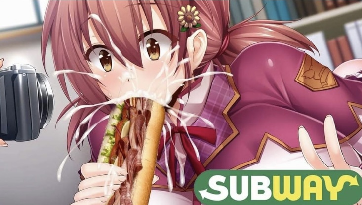 1girls big_breasts blowjob blush cum_in_mouth hentaiblue library meme pink_hair schoolgirl solo_female solo_focus subway_(franchise) subway_eat_fresh_(meme) sucking tagme v yellow_eyes