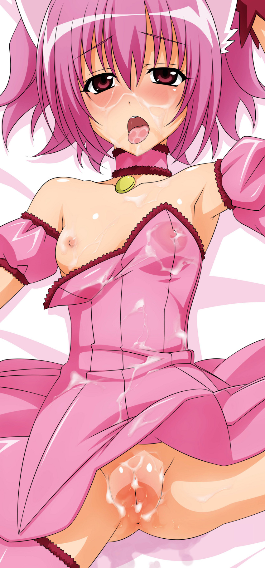 1girls animal_ears blush breasts cat_ears clothing cum cum_in_mouth cum_on_breasts cum_on_face cum_on_lower_body ichigo_momomiya magical_girl mew_ichigo nekomimi nipples pink_eyes pink_hair pussy pussy_juice solo tagme tokyo_mew_mew tongue tongue_out wardrobe_malfunction