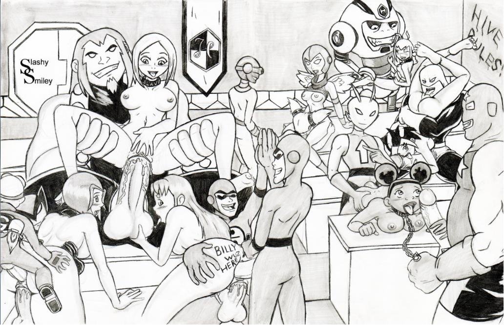 anal argent_(dc) baran_flinders billy_numerous bumblebee_(dc) dc dc_comics dcau gizmo_(dc) interracial jinx_(dc) karen_beecher kole kyd_wykkyd mammoth_(dc) monochrome nipples penis pussy rachel_roth raven_(dc) see-more slashysmiley starfire straight_hair tagme teen_titans terra_(dc) testicles xl_terrestrial