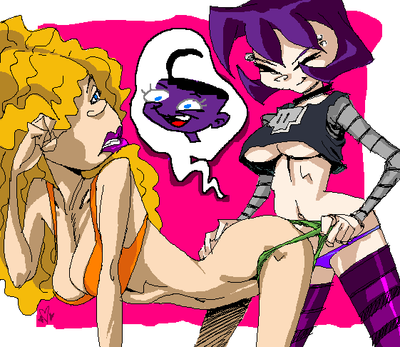 2girls @$$ aged_up bra clothing crossover debbie_thornberry female gaz_membrane goth hourglass_figure human invader_zim jelly multiple_girls nickelodeon oh_yeah!_cartoons panties pennicandies straight_hair wild_thornberrys yuri