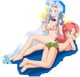 artist_request breasts color dj_mary_(pokemon) elite_four exposed_breasts female female_only game_freak hair human human_only karen_(pokemon) kurumi_(pokemon) lowres multiple_females multiple_girls nintendo pokemon pokemon_gsc source_request topless