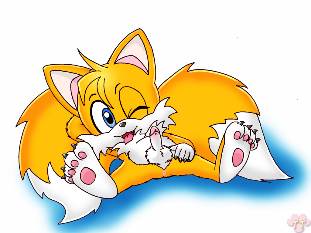 anthro balls barefoot canine claws fox front_view fur looking_at_viewer male male_only mammal nude penis solo sonic_(series) spread_legs tagme tail tails twotails wink