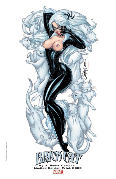 2009 black_cat_(marvel) bodysuit breasts edgar_delgado edit felicia_hardy female female_only human j_scott_campbell looking_at_viewer marvel mask nipples open_mouth photoshop shiny_suit solo spider-man_(series) straight_hair unzipped white_hair zipper_pull_tab