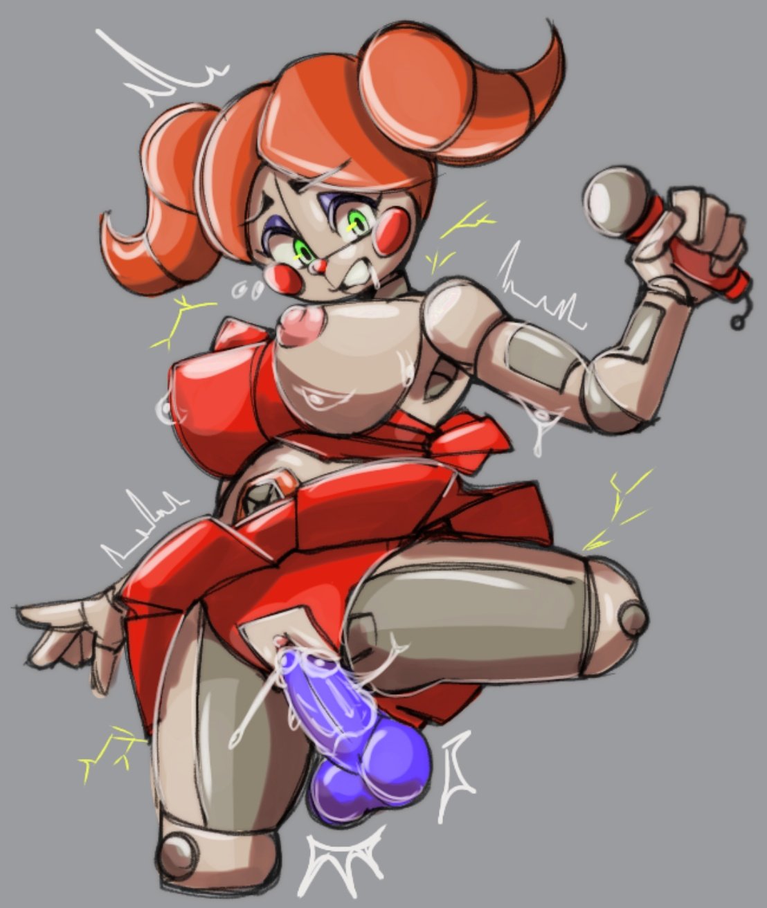 animatronic, baby (fnafsl), breasts, circus baby, circus baby (fnaf), dildo, female, five nights at freddy's, five nights at freddy's: sister location, fnaf, green eyes, habaki5648, microphone, pussy, red hair, robot, robot girl, solo, vagina, vaginal penetration, vaginal sex