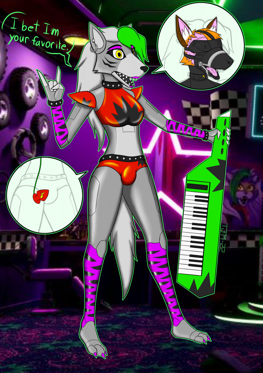 animatronic anthro blindfold bondage bound buttplug canid canine clothing collar controller dialogue electrostimulation femsuit five_nights_at_freddy's five_nights_at_freddy's:_security_breach forced fox gag hi_res keyboard_instrument keytar male mammal musical_instrument open_mouth_gag plug_(sex_toy) remote_control roxanne_wolf_(fnaf) rubber rubber_clothing rubber_suit scottgames sensory_deprivation sex_toy shock_collar solo the-j-man tongue trapped video_games