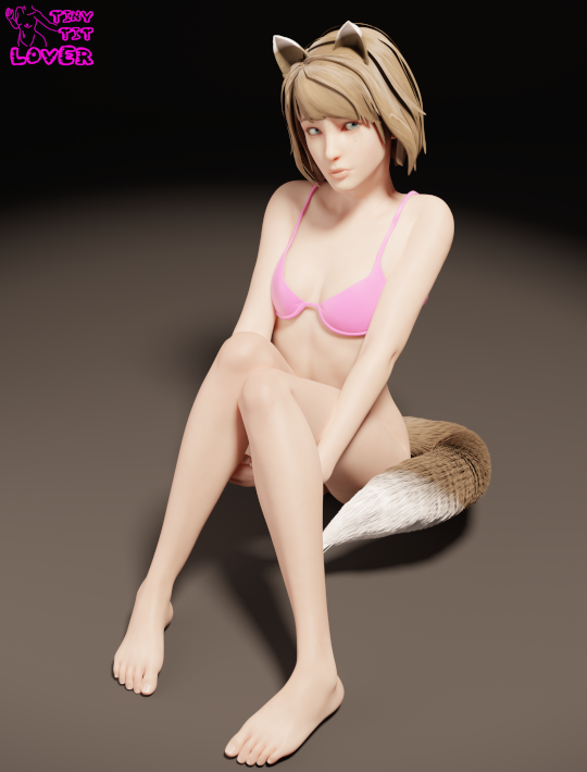 3d bra female fox_ears fox_tail holding_legs life_is_strange max_caulfield pink_bra shy simple_background sitting small_breasts solo tinytitlover