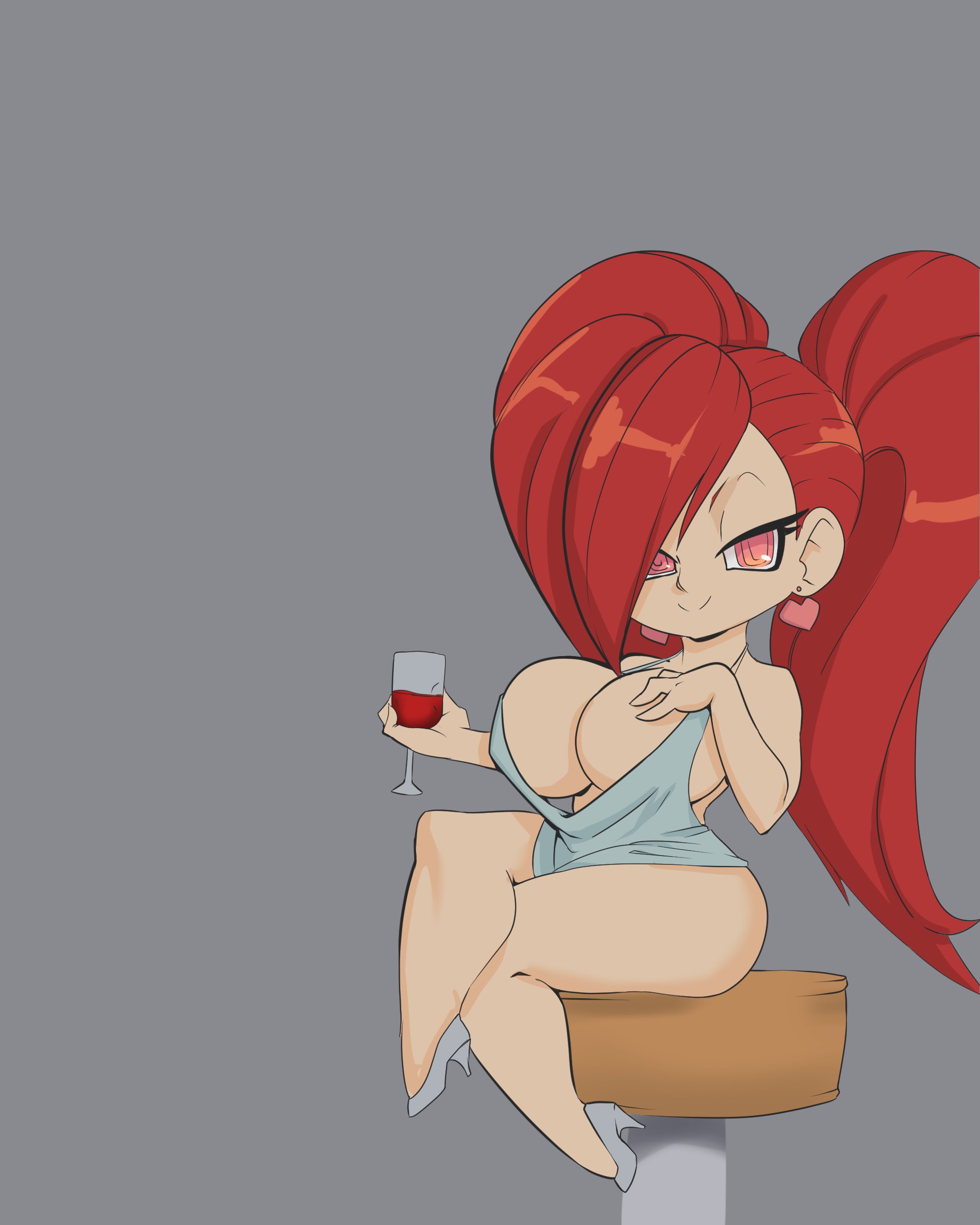 1girls, aiba manami, ass, big breasts, breasts, female, female only, half-closed eyes, heels, la brava (my hero academia), large breasts, long hair, lrm, my hero academia, red eyes, red hair, shortstack, sitting, smaller female, solo, thick thighs, thighs, twintails