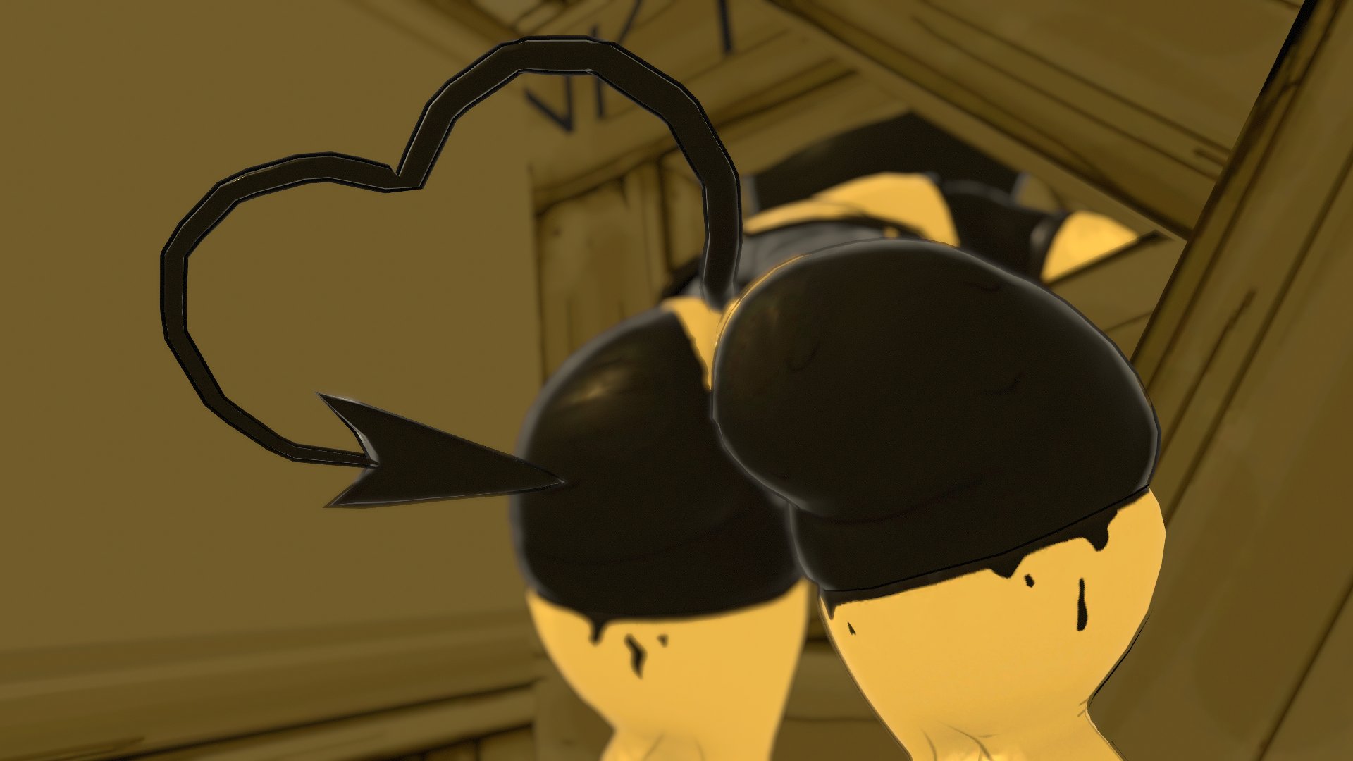 1girls, ass, ass focus, bendy, bendy and the ink machine, bendy fem, big ass, bubble ass, bubble butt, completely nude, darling (cally3d), female, huge ass, nude, rule 63, south shaed (dreams come true studio), tail