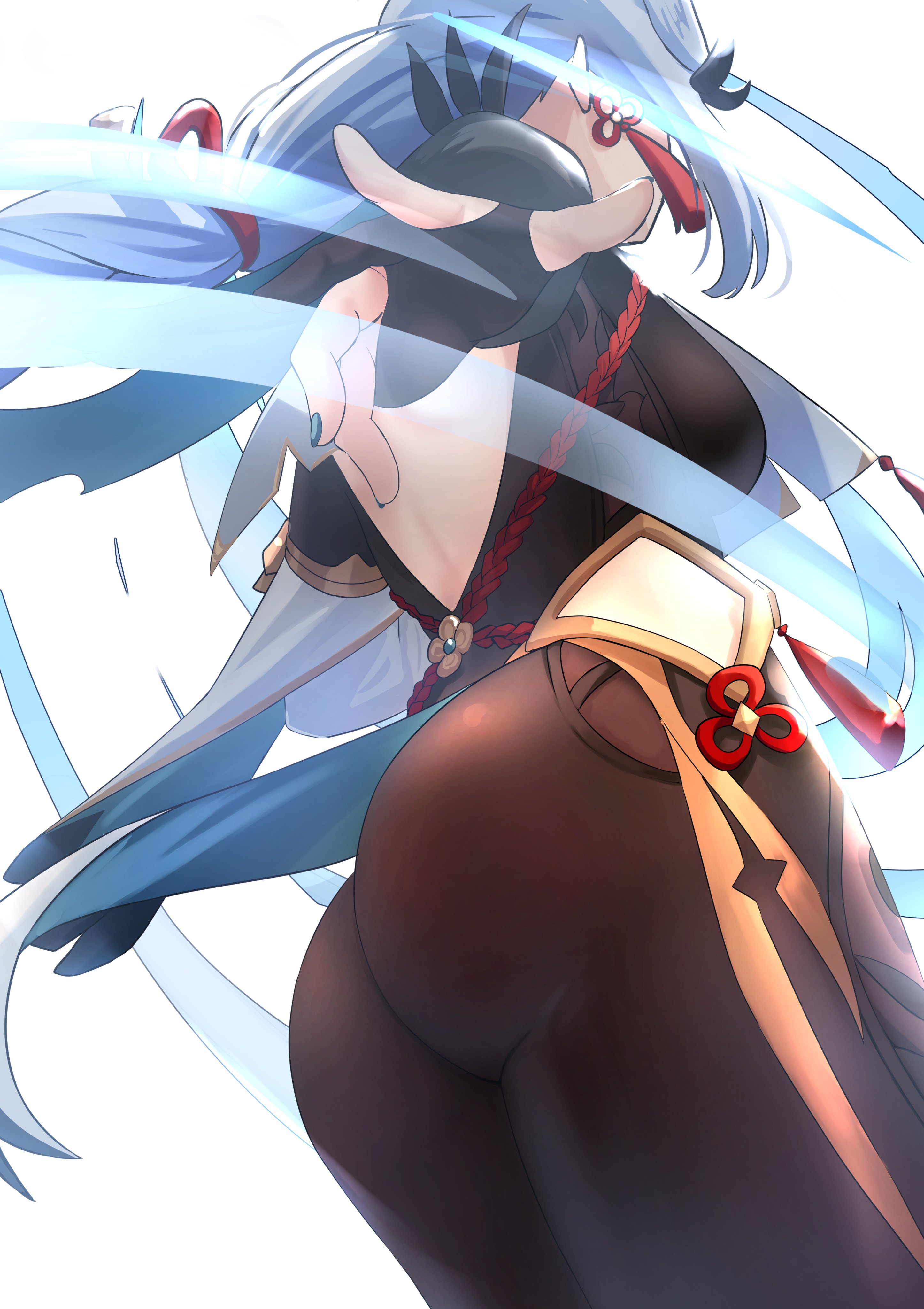 1girls, artist request, ass, back view, big ass, big butt, fat ass, female, female only, genshin impact, large ass, long hair, shenhe (genshin impact), solo, solo female, thick, thick ass, tight clothing, voluptuous