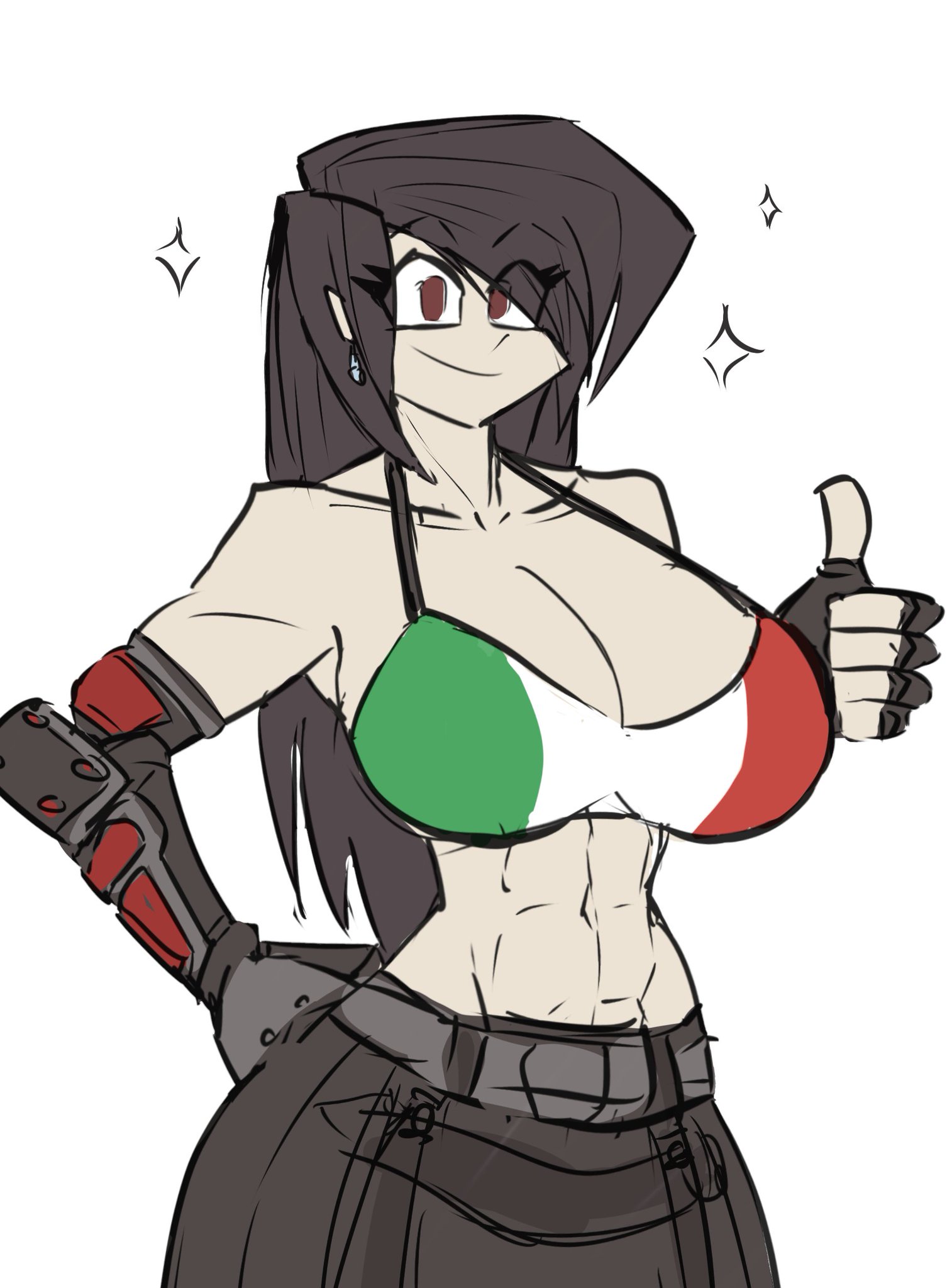 1girls, abs, big breasts, black hair, breasts, brown eyes, earrings, female, final fantasy, final fantasy vii, huge breasts, italian flag, italian senate hack, meme, muscular, muscular female, tagme, thumbs up, tifa lockhart, zzzhodazzz