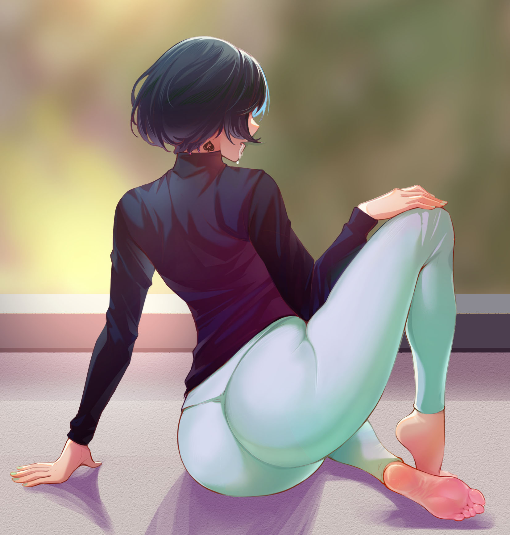 1girls, after fellatio, after sex, cum, cum in mouth, female, female only, fkf, highres, leggings, netorare, original, original character, pixiv, queen of spades, solo, solo female, tattoo, tight pants, wife