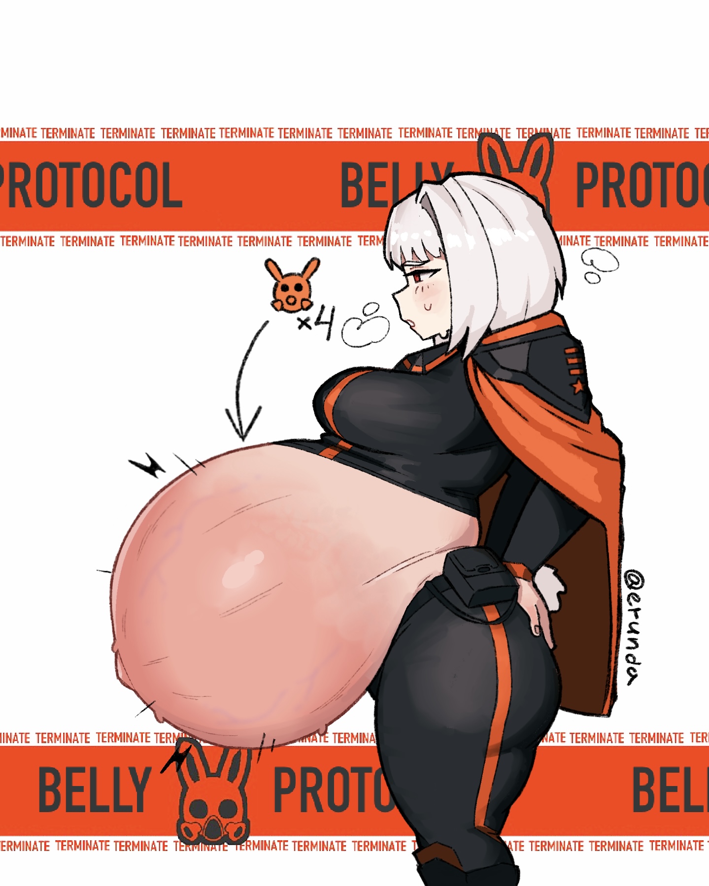 1girls, big belly, big breasts, bloated belly, clothed, clothing, erundadraws, female, female only, heavily pregnant, hyper pregnancy, library of ruina, lobotomy corporation, myo (lobotomy corporation), pregnant, pregnant with multiples, project moon, quadruplets, ready to pop, red eyes, reddened belly, short hair, uncomfortable, veiny belly, wardrobe malfunction, white hair