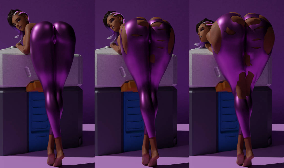 1girls 3d ass ass_expansion bent_over big_ass dark-skinned_female female female_only haptick huge_ass latina overwatch size_fetish solo sombra torn_clothes torn_pants