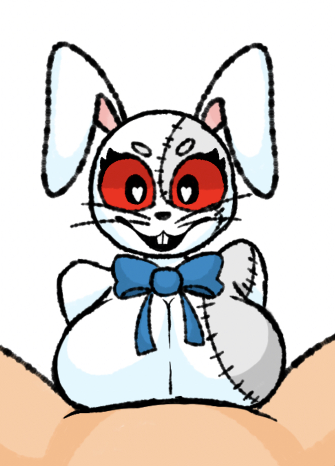 1boy 1boy1girl big_breasts bowtie breasts buckteeth bunny_ears bunnysuit busty cute eyelashes female five_nights_at_freddy's five_nights_at_freddy's:_security_breach fnaf furry heart-shaped_pupils looking_at_viewer no_nipples no_visible_genitalia outercourse paizuri paizuri_on_lap red_eyes smile smiling smiling_at_viewer straight vanny_(fnaf) vanny_simp87 whiskers white_background white_fur