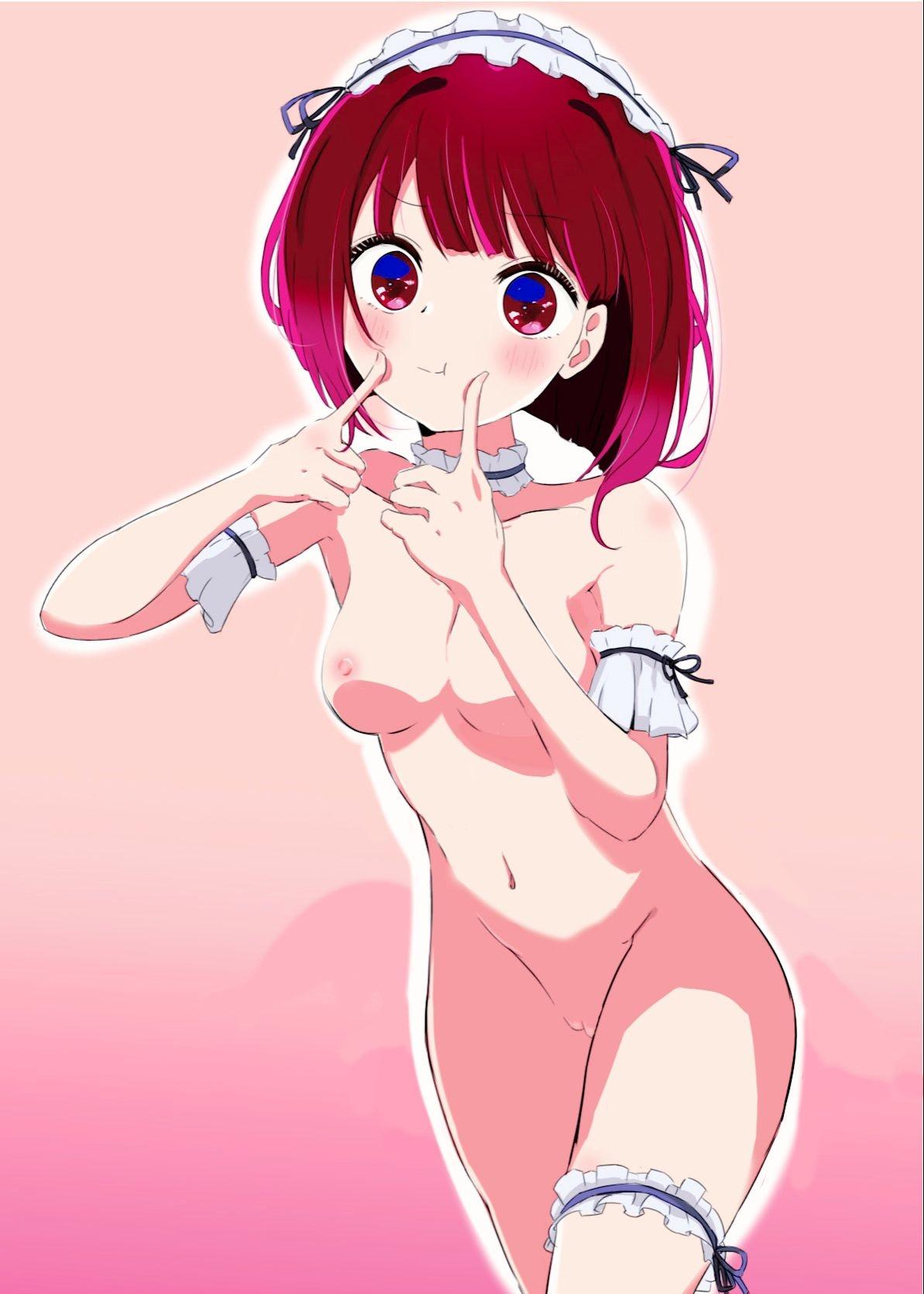 :t, 1girls, 2d, 2d (artwork), 2d artwork, areola, areolae, arima kana, armband, ass, average breasts, bare arms, bare belly, bare breasts, bare chest, bare hands, bare hips, bare legs, bare midriff, bare navel, bare nipples, bare pussy, bare shoulders, bare skin, bare thighs, bare tits, bare torso, belly, belly button, bl, blunt bangs, blush, blush face, blushing at viewer, blushing female, blushing lines, bob cut, breasts, cleft of venus, collarbone, completely naked, completely naked female, completely nude, completely nude female, curvaceous, curvaceous body, curvaceous female, curvaceous figure, curvaceous hips, curvaceous teenager, curvy, curvy body, curvy female, curvy figure, curvy hips, curvy teen, cute, cute face, cute female, cute girl, digital, digital art, digital drawing, digital drawing (artwork), digital media, digital media (artwork), drawing, elbows, exposed arms, exposed belly, exposed breasts, exposed chest, exposed hips, exposed legs, exposed midriff, exposed navel, exposed nipples, exposed pussy, exposed shoulders, exposed skin, exposed thighs, exposed torso, eyebrows visible through hair, female, female focus, female only, fingers, fully naked, fully nude, groin, high resolution, high school student, highres, inframammary fold, inverted bob, knees, kyomiko, lean figure, leaning, leaning forward, looking at viewer, maid cap, maid headdress, medium breasts, midriff, naked, naked female, naked woman, narrow waist, navel, nipples, nude, nude female, nudity, oshi no ko, petite, petite body, petite breasts, petite female, petite girl, petite tits, pink areola, pink areolae, pink background, pink nipples, posing, posing for the viewer, posing naked, posing nude, pout, pouting, pouting at viewer, pouting lips, pouty lips, pubic hair, pussy, pussy lips, red eyes, red hair, red-eyed female, red-haired female, school girl, short hair, shoulders, simple background, slender body, slender waist, slim female, slim waist, solo, teen girl, teenage girl, teenager, thick thighs, thighband, thighs, topless, topless female, uncensored, uncensored breasts, uncensored nipples, uncensored pussy, uncensored vagina, upper body, vulva, vulva line, wide hips, young female, young woman