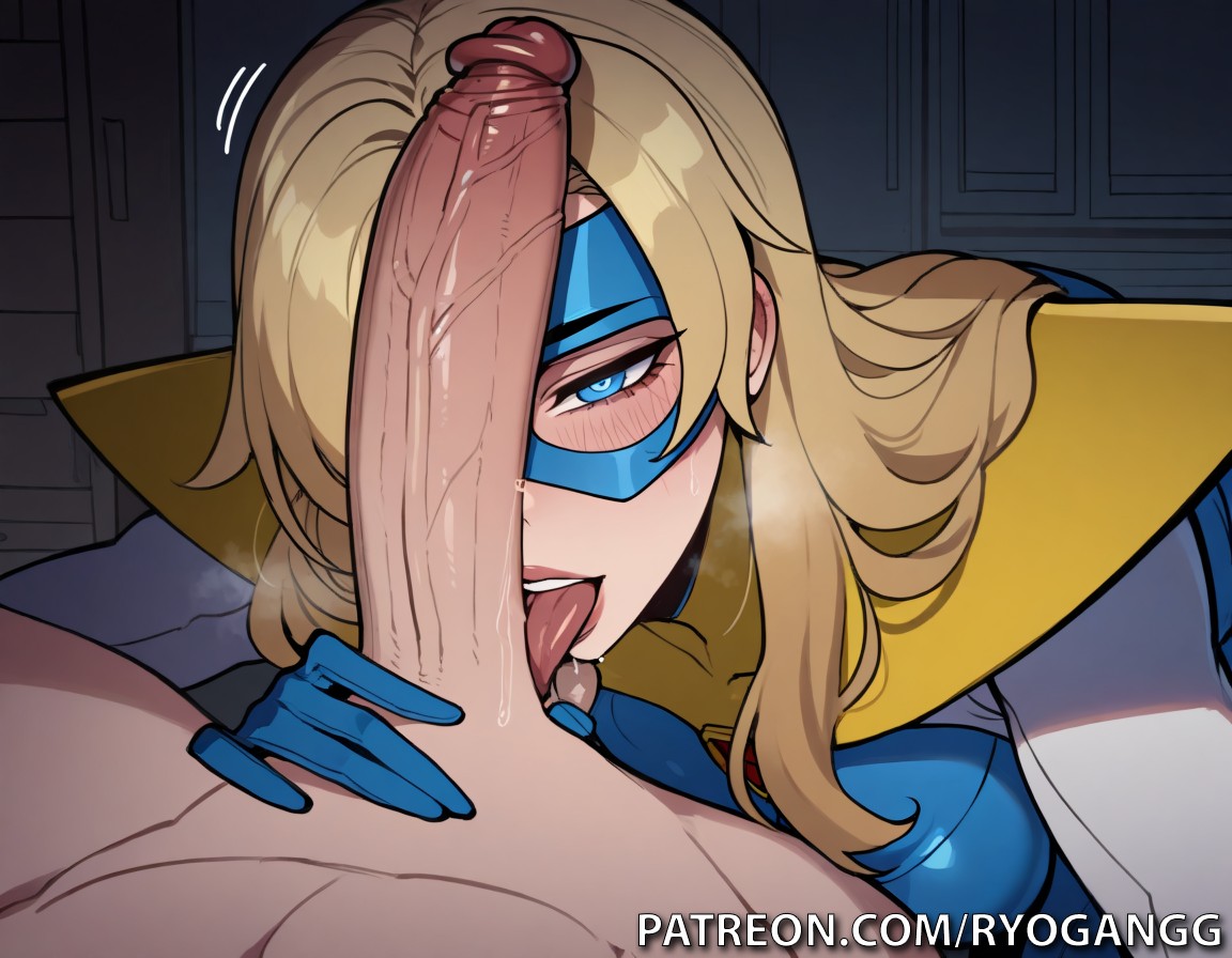 1female, 1girls, 2d, 2d (artwork), ai generated, blonde blazer, blonde female, blonde hair, blowjob, blue eyes, breasts, dispatch, dispatch (game), eyewear, female, grope, high resolution, highres, latex, latex clothing, light skin, light-skinned female, mandy (dispatch), masked female, patreon, patreon username, ryogangg, sucking, sucking penis, superhero costume, superheroine, supersuit, thighs, thight clothing