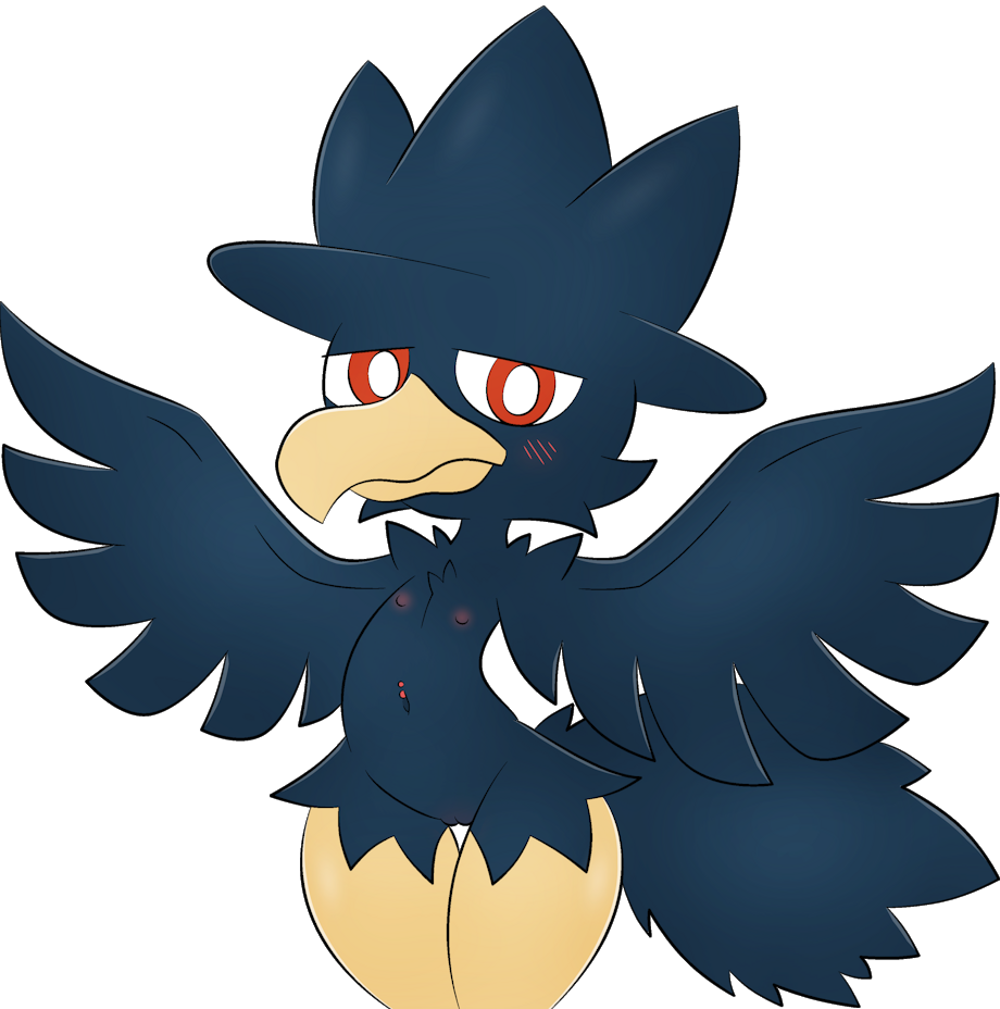 1girls anthro avian beak belly bikini birb bird blush chibi crow cute feathers female game_freak murkrow navel nervous nintendo nipples nude piercing pokemon pokemorph pussy red_eyes tagme tail tease wings zinzoa