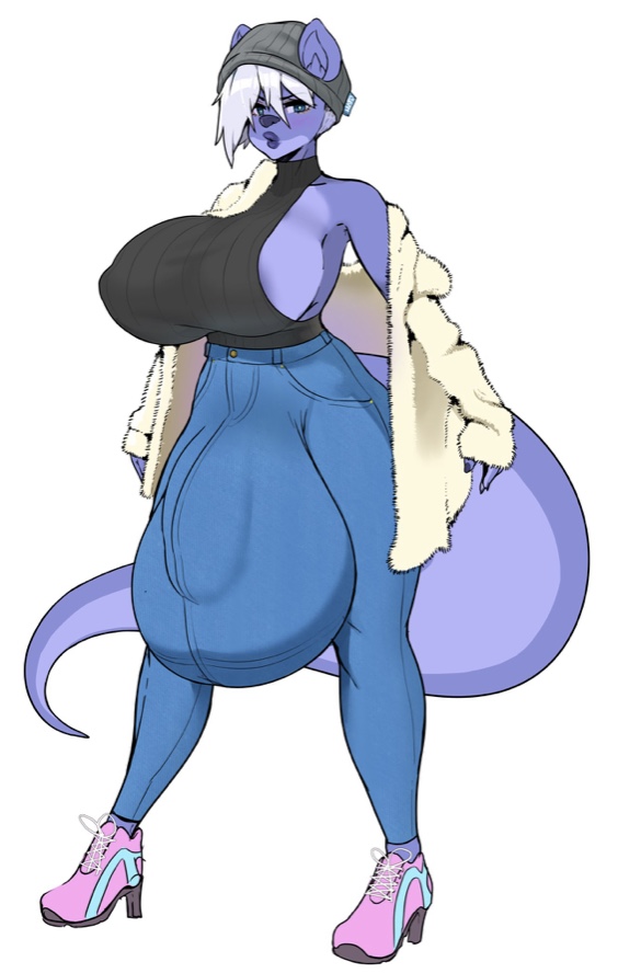 1futa, balls, beanie, big breasts, breasts, bulge, futa only, futanari, gaikiken, huge balls, huge cock, intersex, jeans, marius (fursona), penis, sideboob, tail