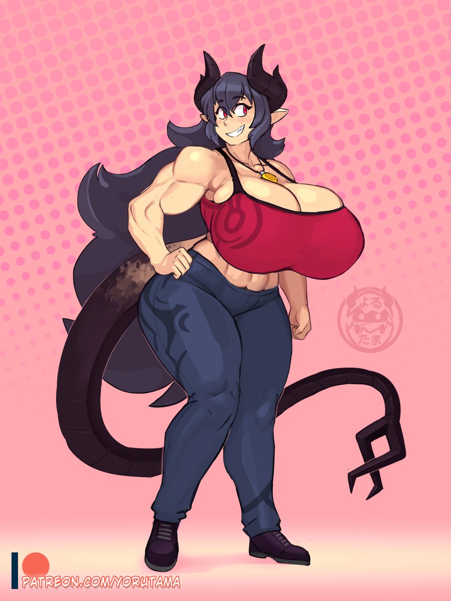 1girls abs ass bare_shoulders big_ass big_breasts big_butt blue_hair breasts butt cassandra_sakyubasu cleavage clothed clothes clothing demon_girl demon_horns demon_tail female female_only full_body fully_clothed happy hips horns hourglass_figure huge_ass huge_breasts huge_butt humanoid jeans large_ass large_breasts large_butt light-skinned_female light_skin long_hair looking_away muscular muscular_female necklace pointy_ears red_eyes smile smiling solo solo_female standing tail tank_top teeth_showing thick thick_ass thick_thighs thighs thunder_thighs voluptuous wide_hips yorutama