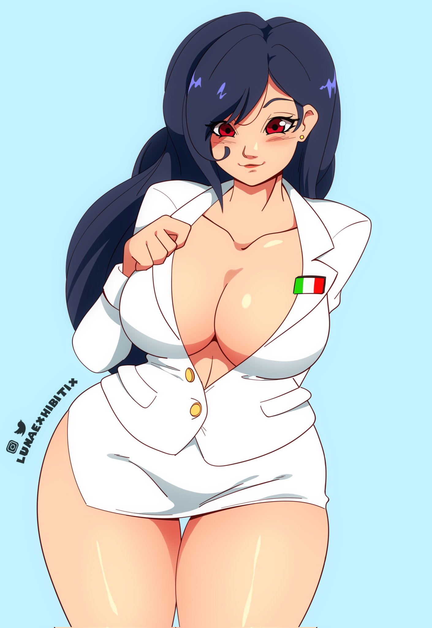 bare_legs big_breasts black_hair breasts business_suit business_woman busty cleavage earrings female female_focus female_only final_fantasy final_fantasy_vii hourglass_figure italian_flag italian_senate_hack italy long_hair lunaexhabbitix meme office_lady pinup pinup_pose red_eyes tagme thick_thighs tifa_lockhart wide_hips