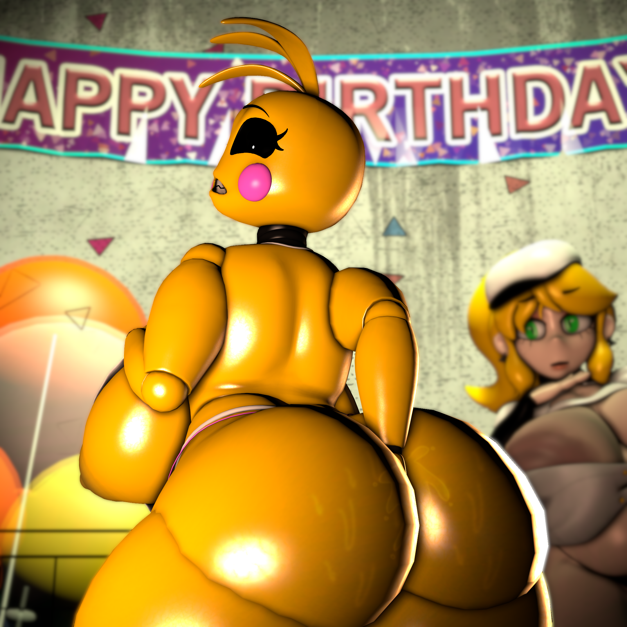 3d, 3d (artwork), anal, animatronic, butt digging, digging up in they ass, female only, five nights at freddy's, furry, human, mishuyuu (modeler), source filmmaker, toy chica (fnaf), vanessa (fnaf)