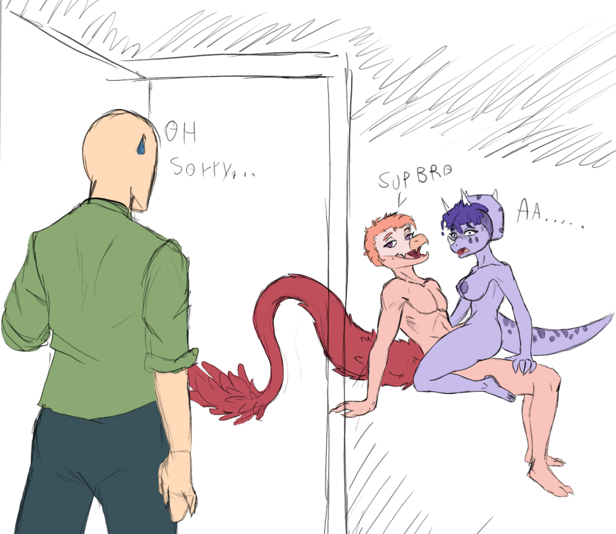 2026 3_horns 5_fingers anon_(snoot_game) anthro anthro_on_anthro areola bald big_areola blush blush_lines bone_frill bottomwear breasts caught_in_the_act cavemanon_studios ceratopsian ceratopsid chasmosaurine clothed clothing color_edit colored denim denim_bottomwear denim_clothing dialogue dinosaur dromaeosaurid duo_focus embarrassed english_text facial_horn feathered_dinosaur feathered_scalie feathered_tail feathers female fingers frill_(anatomy) from_front_position goodbye_volcano_high group hair horn human interspecies jeans ko_op_(game_developer) light-skinned_male light_body light_skin long_tail male male/female mammal marginocephalian mastery_position multi_horn multicolored_body multicolored_scales nipples non-mammal_nipples nose_horn nude nude_anthro nude_female obscured_penetration orange_body orange_hair orange_scales ornithischian pants pink_body pink_scales plantigrade prehistoric_species prometheuzone purple_body purple_eyes purple_hair purple_scales red_body red_feathers reed_(gvh) reptile saurischian scales scalie sex shirt short_hair snoot_game tail tail_tuft text theropod third-party_edit topwear triceratops trio trish_(gvh) tuft two_tone_body two_tone_scales velociraptor walk-in