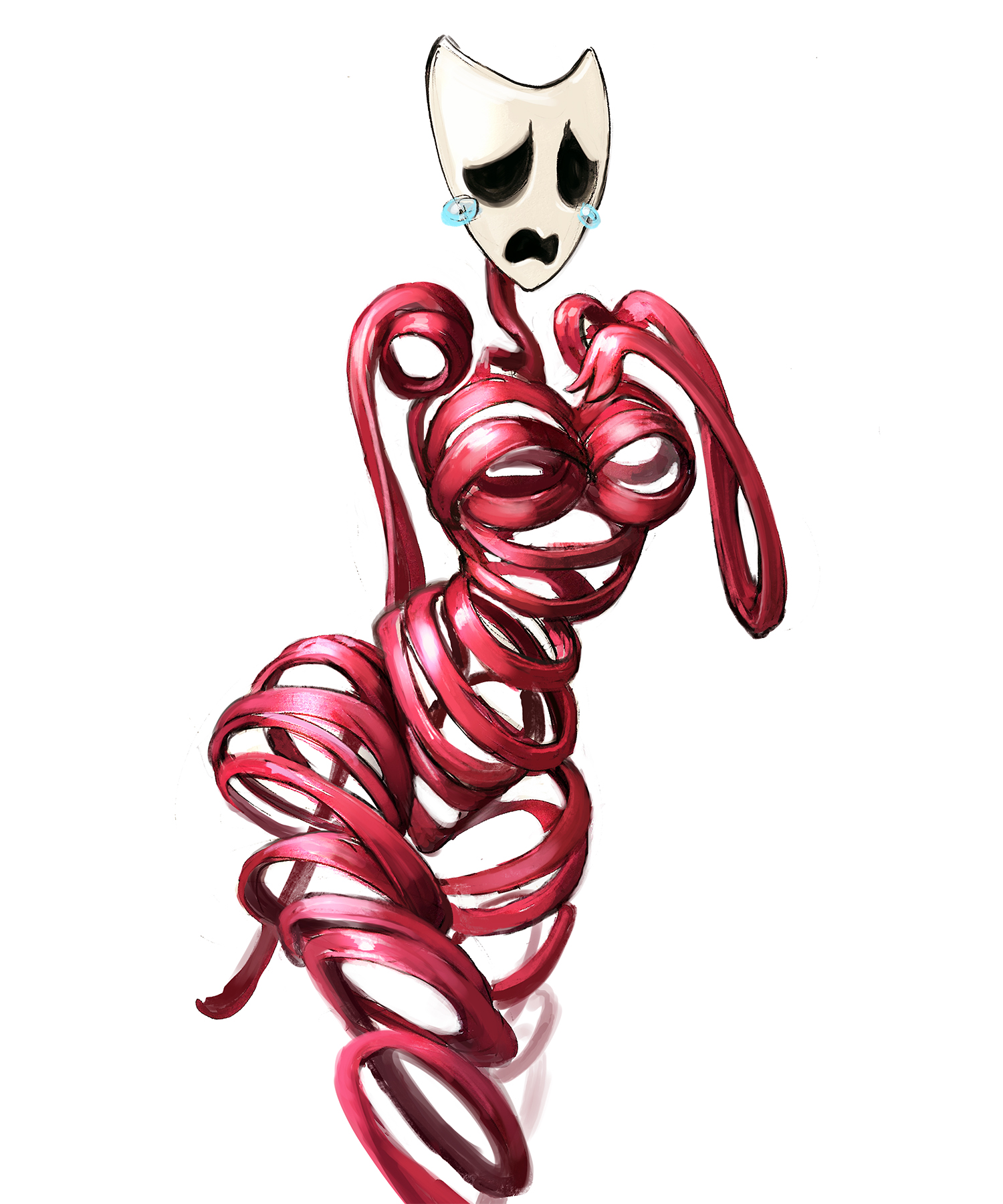 breasts, crying, gangle (the amazing digital circus), kory cromie, leaning forward, mask, ribbon, ribbons, slim waist, solo, tagme, tears, the amazing digital circus, thick thighs, voluptuous, wide hips