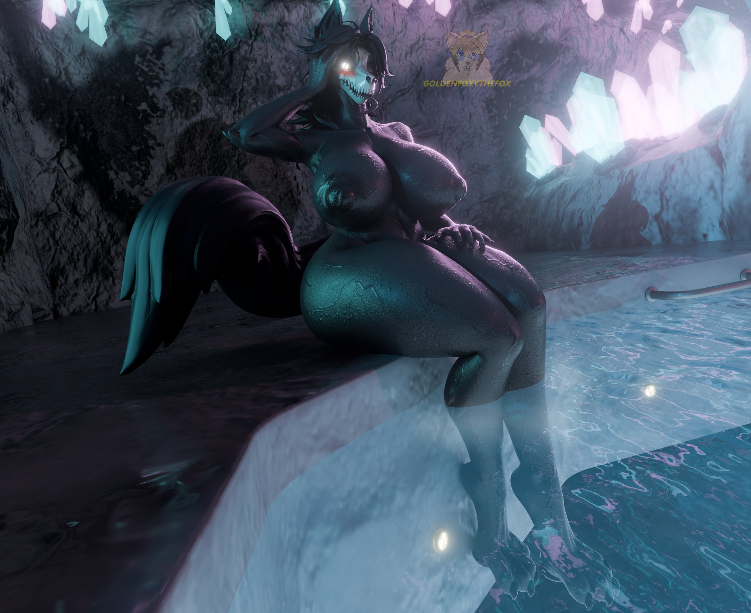 1girls, 3d, big breasts, goldenfoxythefox, huge breasts, looking at viewer, mal0, malo, nude, nude female, scp foundation, scp-1471, scp-1471-a, scp-1471-a (da.nilkaz), skull head, solo, water
