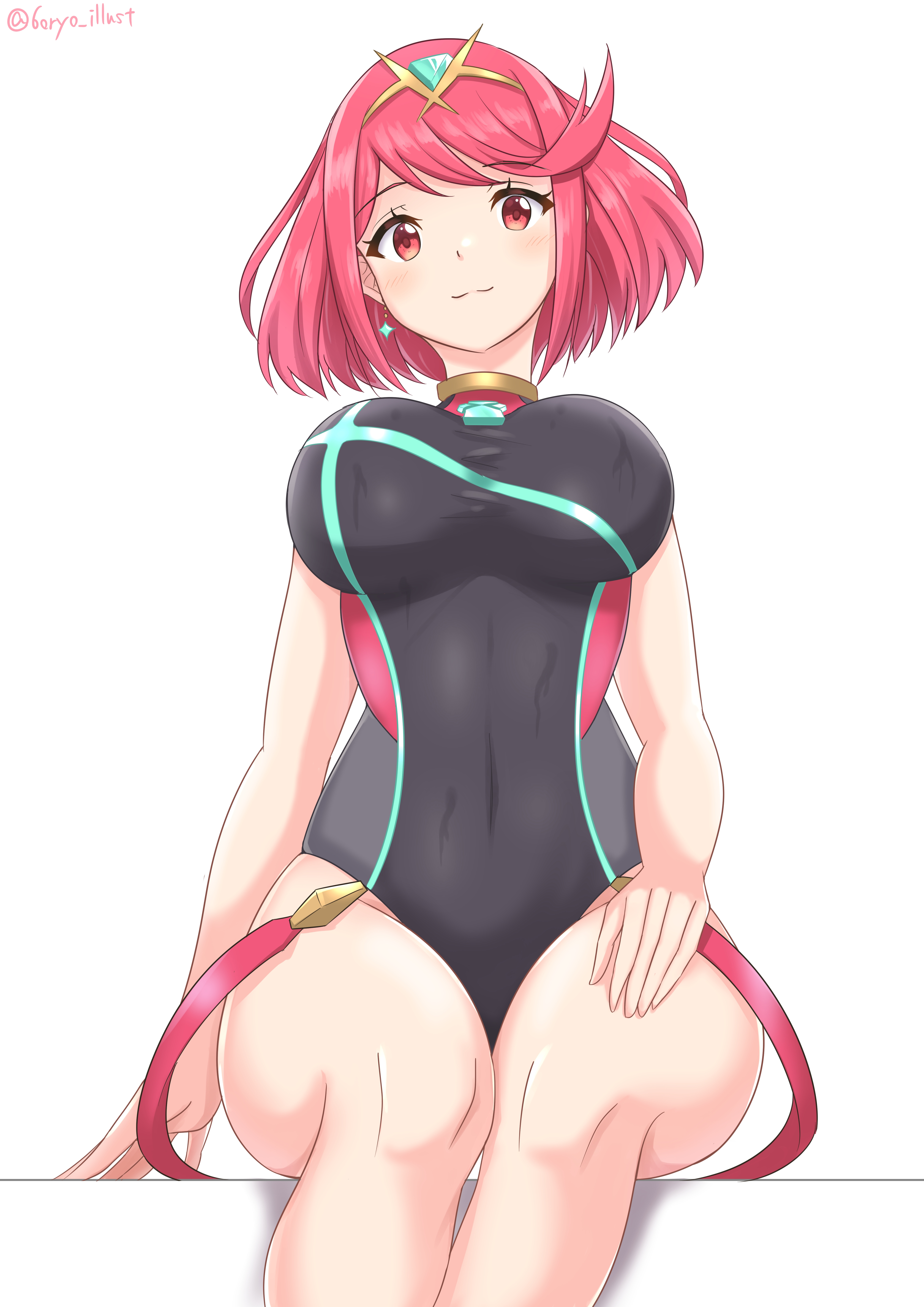 1girls, 6oryo illust, alternate costume, breasts, female, looking at viewer, nintendo, pyra, solo, swimsuit, tagme, xenoblade (series), xenoblade chronicles 2