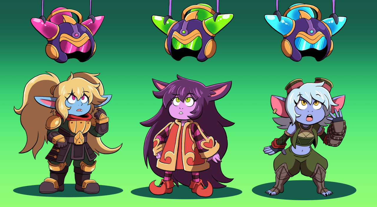3girls, before transformation, breast expansion, breast growth, breast growth (enlargement), breasts, corruption, female, female only, helmet, landidzu, league of legends, lulu the fae sorceress, mind break, mind control, open mouth, poppy, pre-transformation, prinnydood, riot games, shortstack, tagme, transformation, tristana, yordle