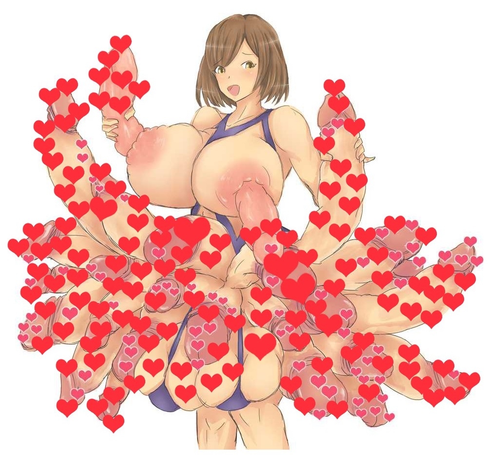 1futa ball_bra balls breasts brown_hair censored futanari huge_balls huge_breasts huge_cock large_breasts large_penis large_testicles long_penis multi_balls multi_genitalia multi_penis penis penis_nipples polyphallia tagme testicles yukimia_furo