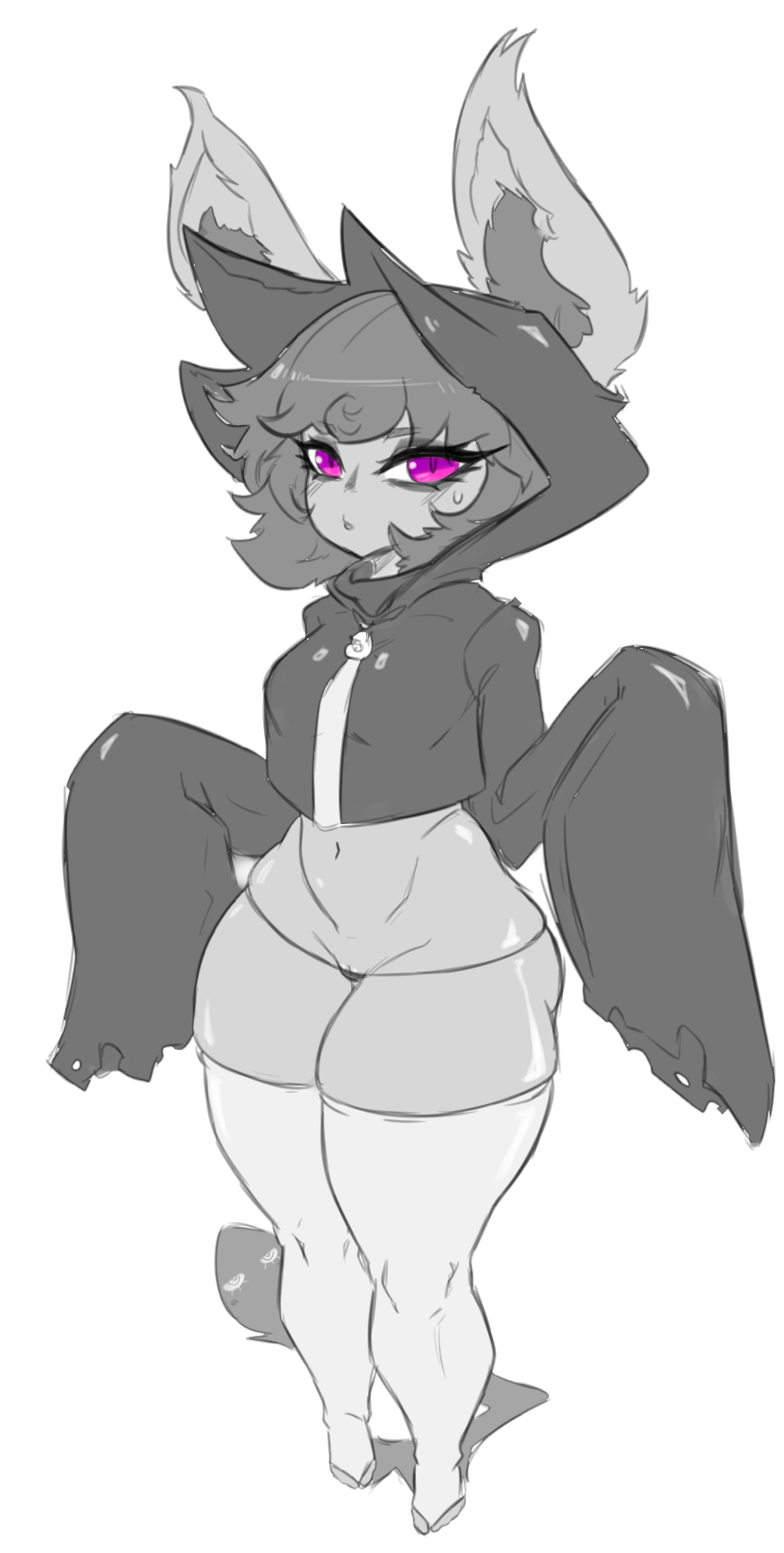 female, league of legends, negsus, purple eyes, shadow (lol), shortstack, skindentation, thick thighs, thigh highs, thighhighs, vex (league of legends), yordle
