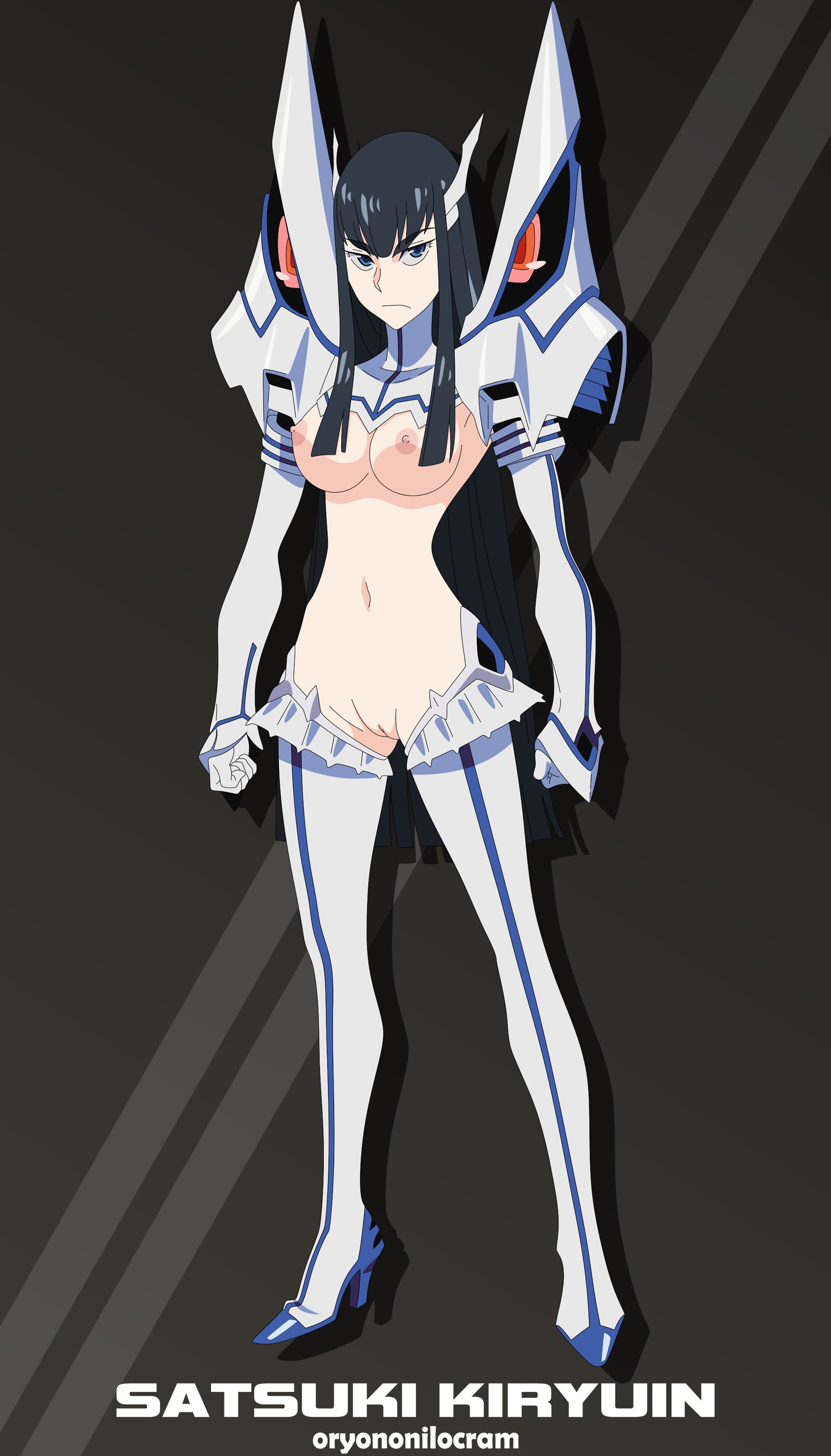 1girls, big breasts, black hair, blue eyes, boots, breasts, casual exposure, curvaceous, curvy, curvy body, curvy female, curvy figure, female, female only, functionally nude, high heel boots, high heels, junketsu, kill la kill, kiryuuin satsuki, naked footwear, nipples, nude filter, oryononilocram, pussy, shaved pussy, solo, solo female, studio trigger, vagina