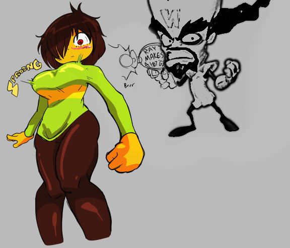 activision big_breasts breast_expansion brown_hair chad crash_(series) deltarune doctor_neo_cortex funny horny_gun kris_(deltarune) kris_female_(deltarune) meme neo_cortex rule_63 shocked short_hair striped_clothing thick_thighs undertale_(series) yellow_skin